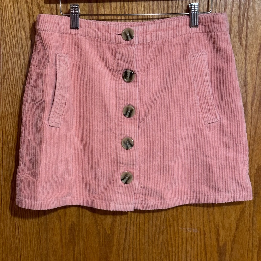 Forever 21 corduroy button up skirt sz large pink 90s retro